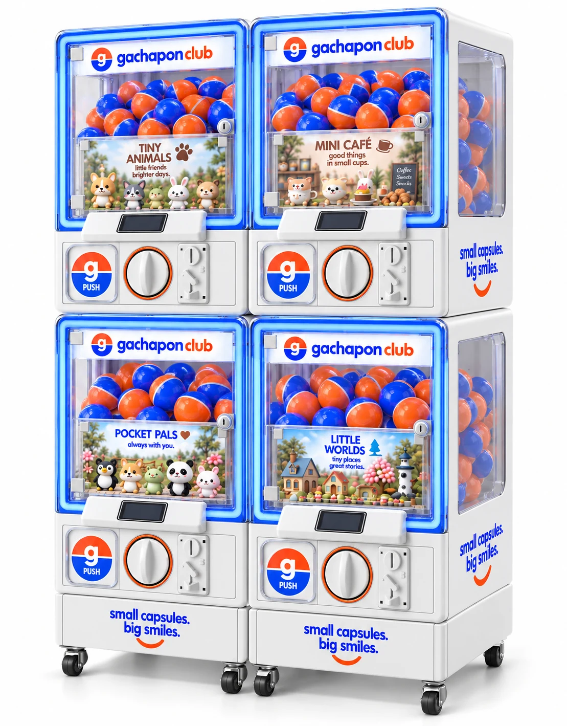 Four-unit Gachapon Club Cosmic Cube display