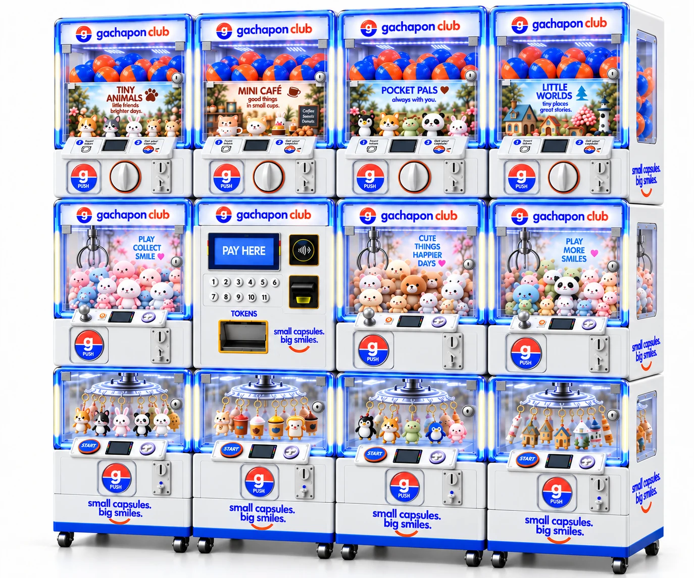 Twelve-unit Cosmic Cube layout with central payment station