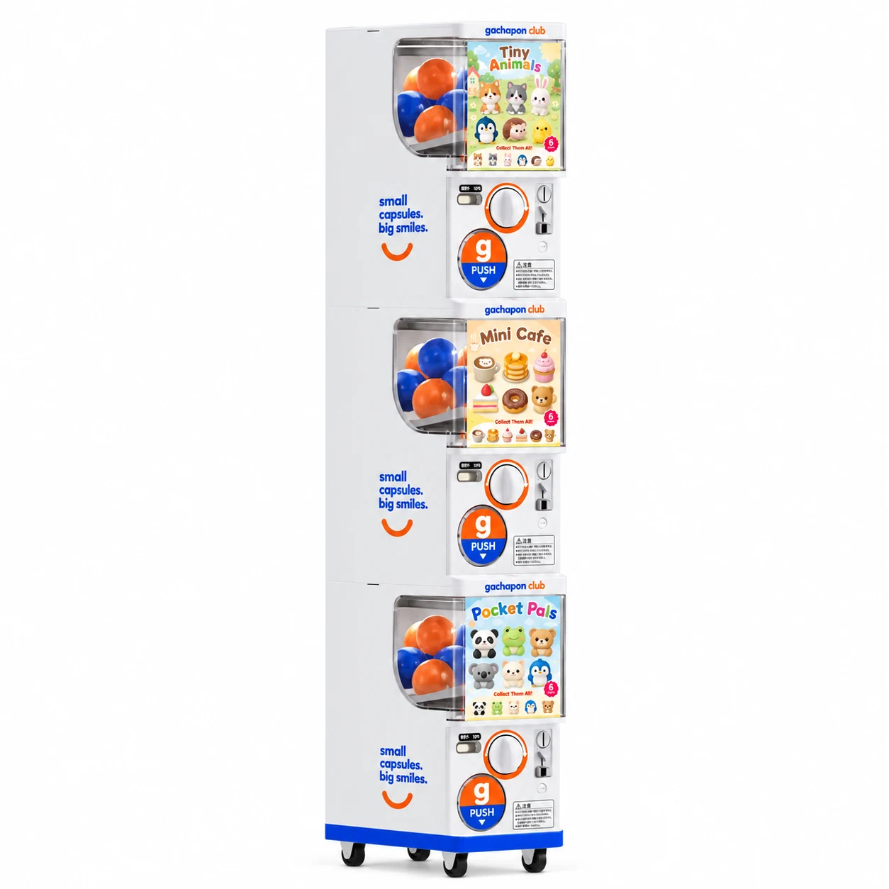 Three stacked S Mini Plastic capsule machines